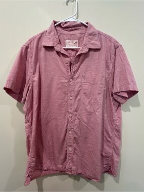 American Eagle Pink Short-Sleeve Button-Up Shirt